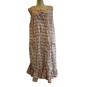 Vintage Floor Length Button Up Sleeveless Nightgown Pleated Bodice Lace Detail